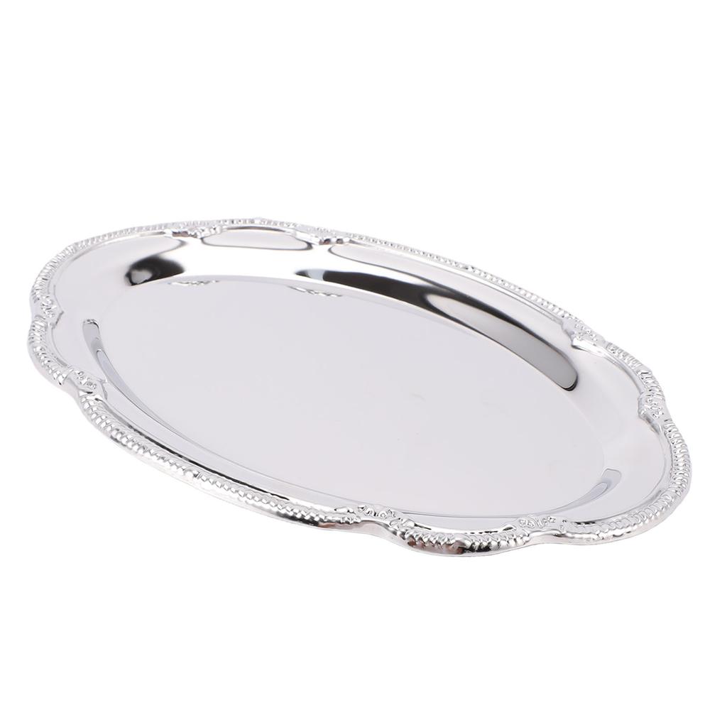 Silver Serving Tray Stainless Steel Oval Mirror Elegant Vintage Decorative Appetizer Platter for Buffet Wedding Party
