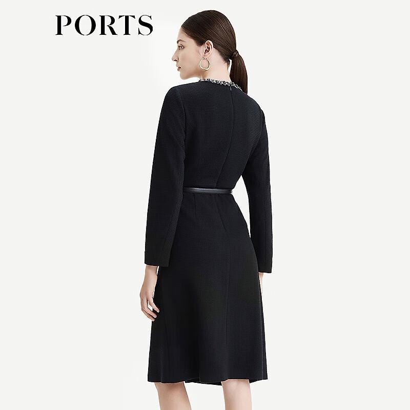 PORTS Women's 2024 Autumn/Winter Elegant Beaded Cinched-Waist Dress