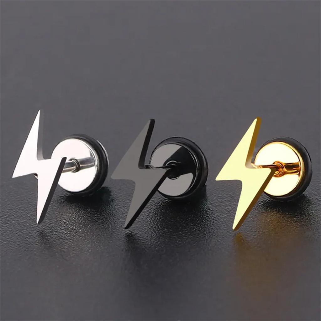 2Pcs 16G Stainless Steel Lightning Bolt Stud Earrings Unisex High Polished Flat Back Cartilage Tragus Helix Jewelry