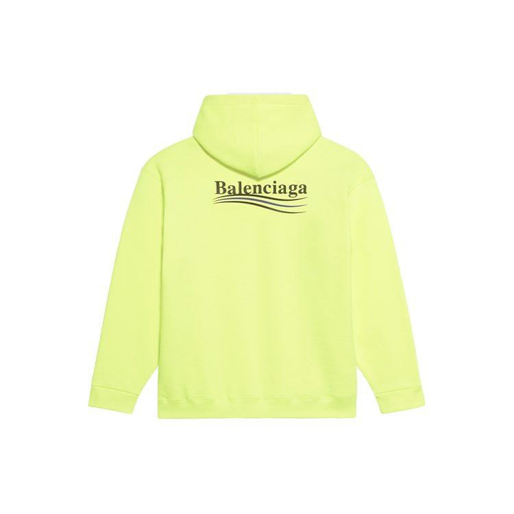 Balenciaga Women'ss Political Campaign Medium Fit Hooded Sweatshirt Fluo Yellow Black 578135TJVD47110