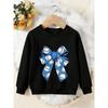Unisex Kids Crewneck Sweatshirt, Blue Baseball Bow Print Long Sleeve Pullover, Boys Girls Sports Casual Sweatshirt For Kids Over 4 Years Old
