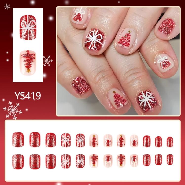 Christmas Party Essential French Snowflake Press on Nails Stick on Nail Manicure Nail Art Decoration for a Stylish Look