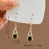 Trendy Rhinestones Black Enamel Oil Water Drop Dangle Earrings for Women Party Golden Hollow Out Round Hoop Jewelry Gift