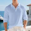 Mens Linen Loose Long Sleeve Casual Polo Shirt