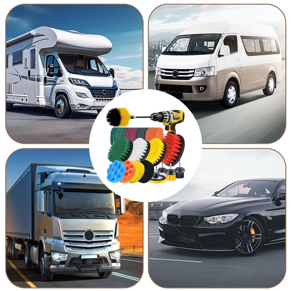 Car Wash Brush Kit 30 Pieces Auto Care Maintenance Polishing Sponge Drill Brush Attachments Set For Truck Vehicle SUV Sedan