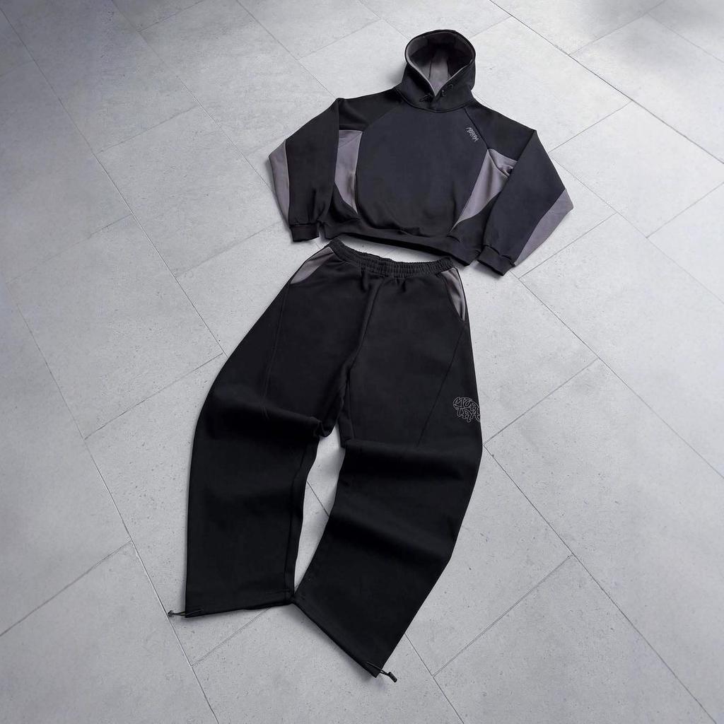 Y2K Color Block Embroidered Hoodie & Casual Sports Pants Set for Women