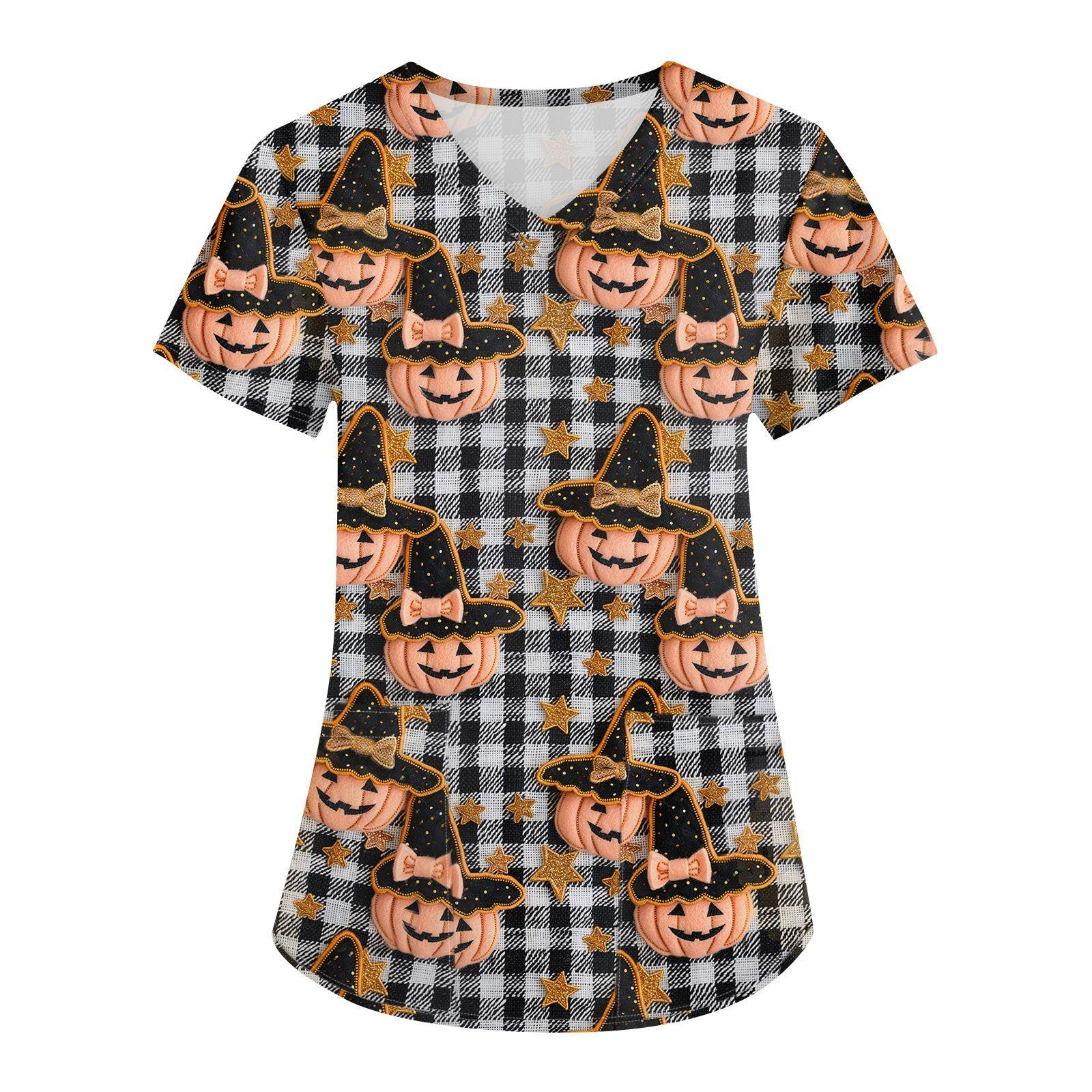 

Женская униформа с принтом на Хэллоуин, рабочая униформа с V-образным вырезом и карманом, защитная рабочая униформа L белый