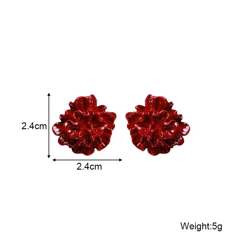 Orecchini a bottone smaltati a forma di fiore piegato 3D color rosso acceso per donna, personalità, temperamento, gioielli minimalisti