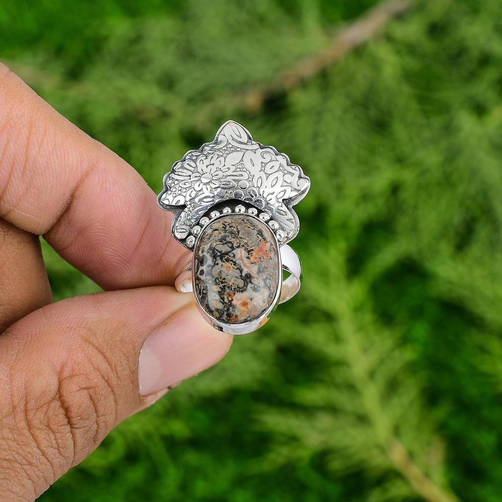 Mothers day Deal Sterling Silver Natural Leopardskin Jasper Multi Stone New Ring