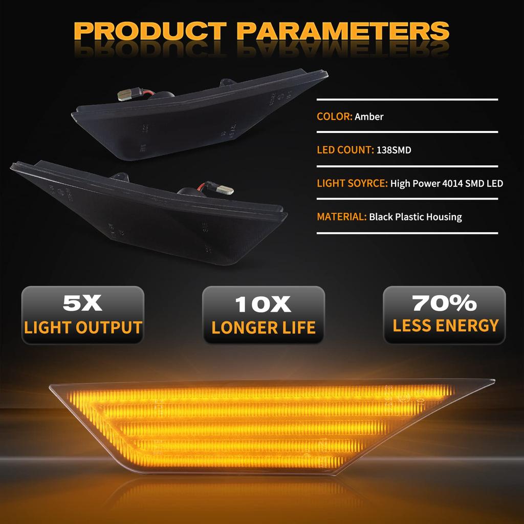 POPMOTORZ Honda Civic Front Fender LED Side Marker Lights Sequential Side Turn Signals Amber Inspection Honda Civic Coupe Sedan Hatchback All Models