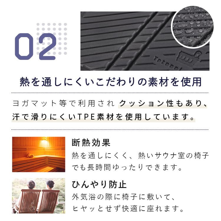 Totonoi Japan Sauna Picnic Sheet Mat, Foldable, Quick-Drying, Heat-Resistant, Water-Resistant, (Dark Black)