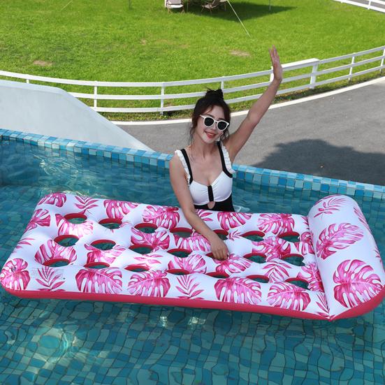 Adults Inflatable Pool Float Mat with Headrest Foldable Summer Beach Lake Float Raft Water Lounger Swimming Pool Sun Tanning Bed