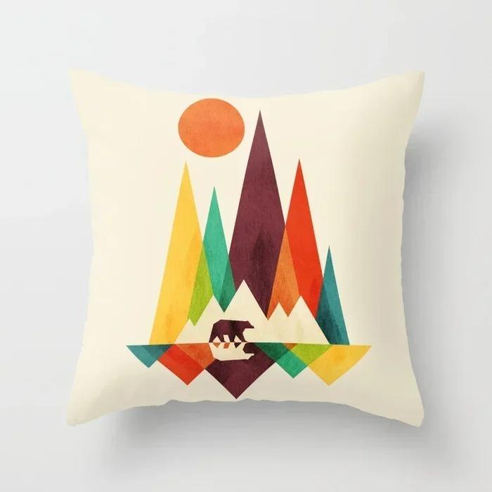 Colorful Geometric Landscape Pillowcase Sun and Moon Mountain Pattern Cushion Modern Art Style Sofa Decoration Pillow
