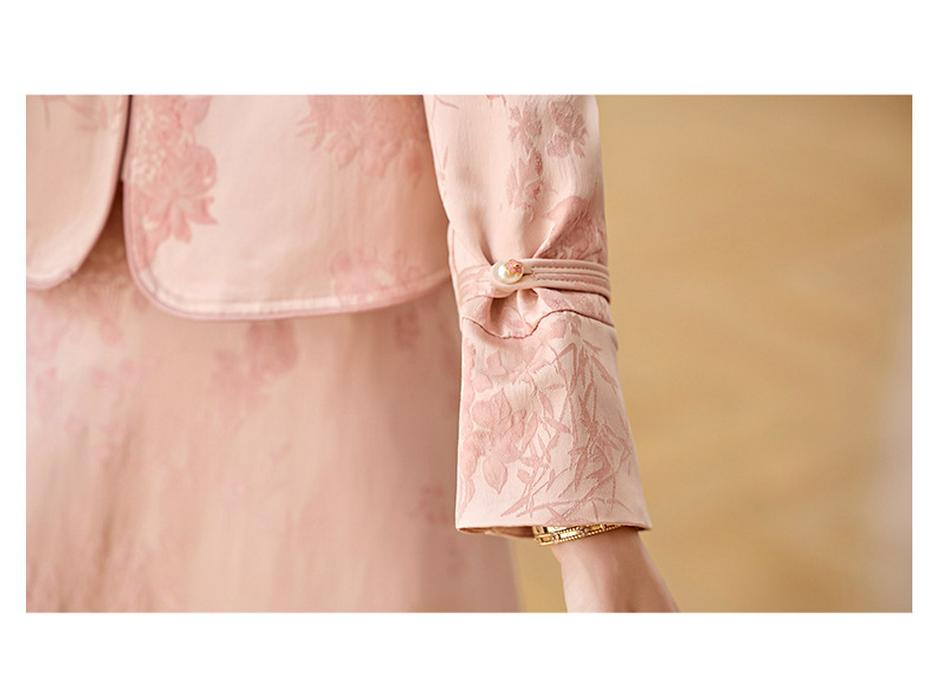 Set Jachetă și Fustă Retro Chinezesc Jacquard cu Nasturi Broască pentru Femei 2025