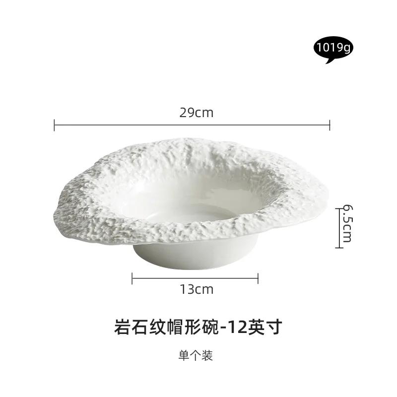Imitation Steinmaserung Keramik Strohhut Schüssel Nudelplatte Weiße Keramik Salat Zuhause Tiefe Suppe Hochwertiges Abendessen