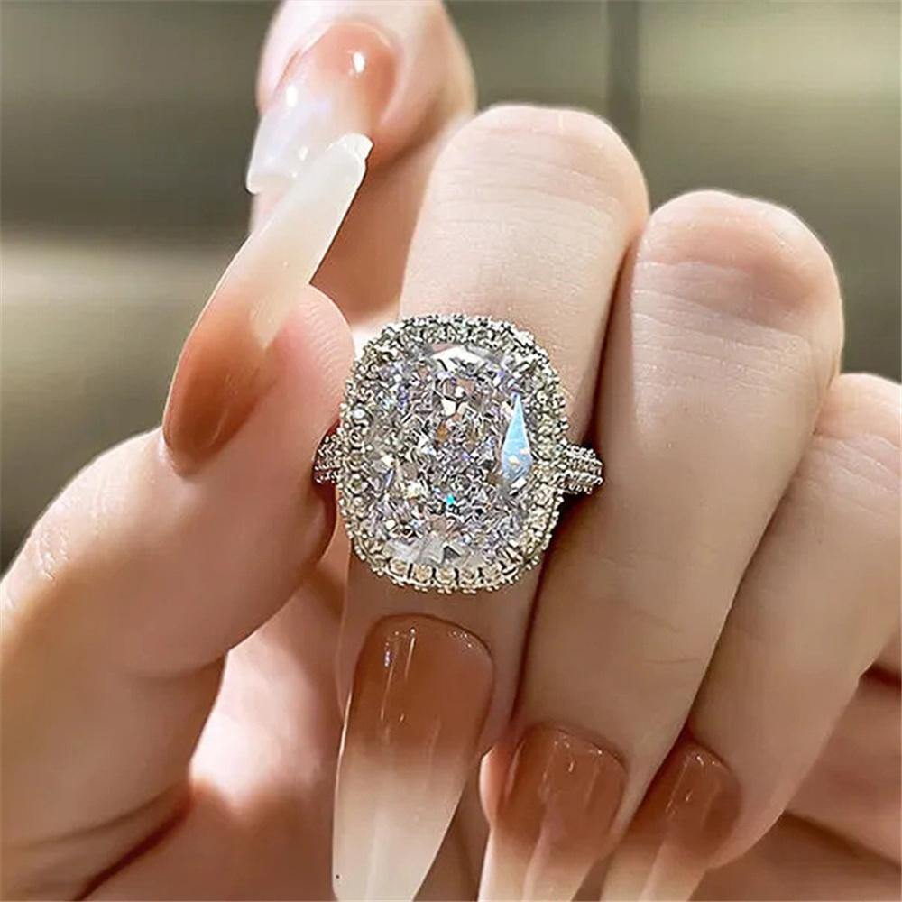 Luxury Female White Zircon Big Stone Engagement Ring Vintage Silver Color Wedding Jewelry For Women