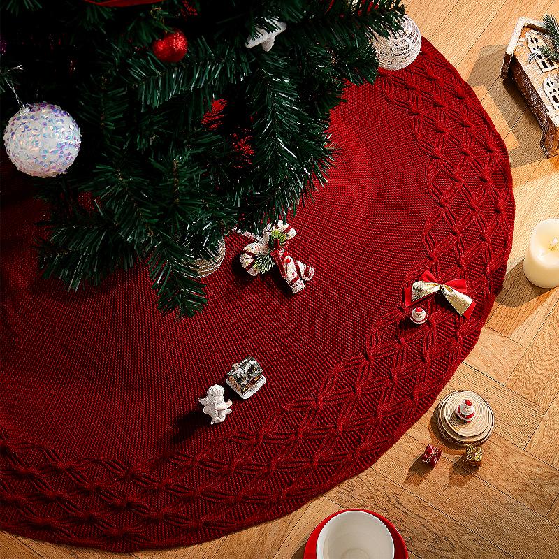 Festive Red Knitted Christmas Tree Skirt for Warm Holiday Celebrations