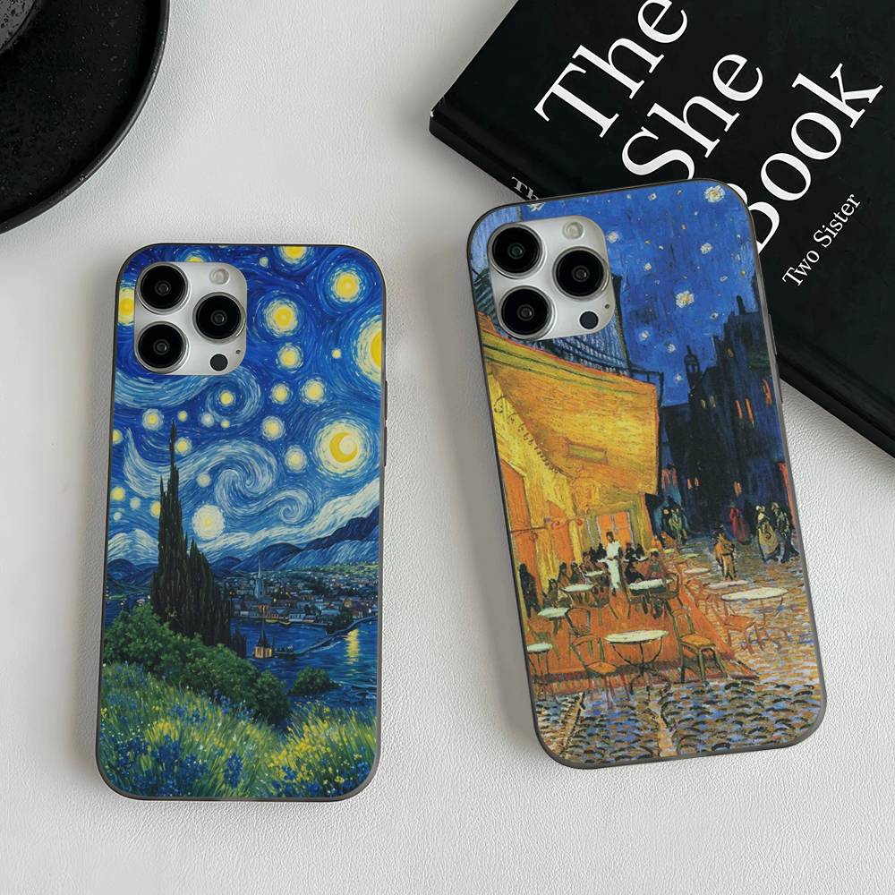 Art Vincent Van Gogh Phone Case For iPhone 16 15 17 Pro 11 12 13 14 Pro Max Plus Soft Ripple Silicone Cover Shell