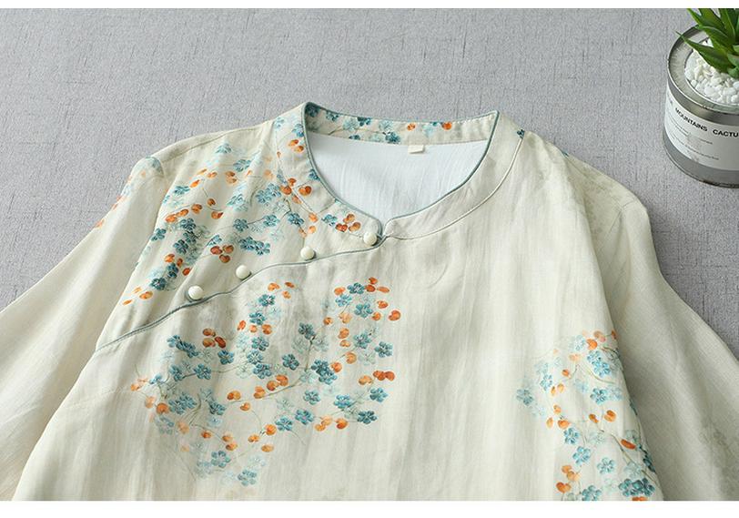 Chinese Style Fresh Age-Reducing Qipao Dress: Stand Collar, Diagonal Placket, Slim-Fit, Mid-Sleeve, Summer Cotton-Linen Blend for Women.