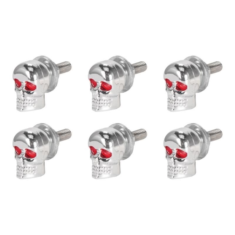 

6PCS Skull Themed License Plate Bolts Motorcycle Car Truck Screw Fasteners Easy Installation Accessory for Modification серебряный