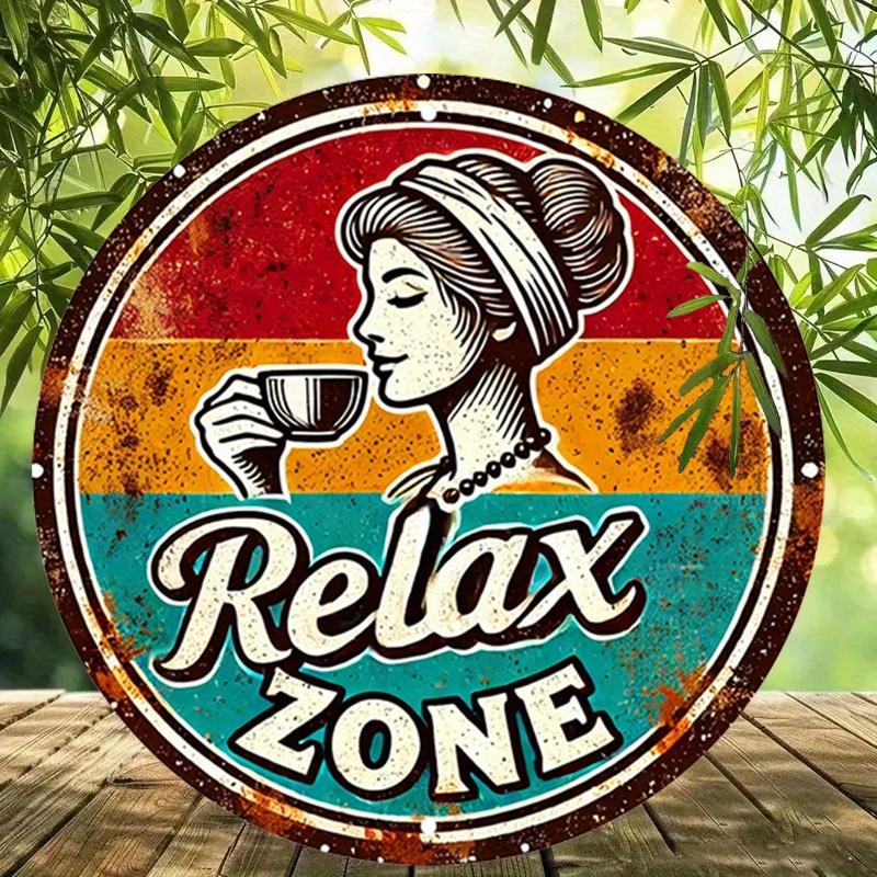 Vintage Relax Zone Aluminium Bord Rond Rustiek Metaal Wandkunst Plaquette Voor Huis Cafe Garage Woonkamer Balkon Decor