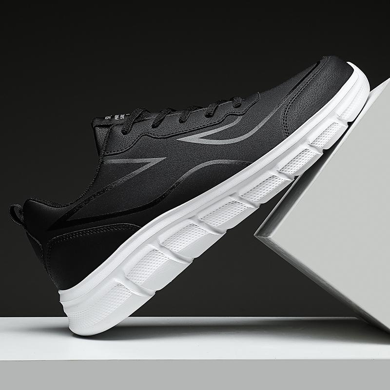 Black Running Shoes Waterproof Athletic Sneakers Men Wear Resistant Men Walking Sport Shoes Comfortable Men PU Leather Size 48