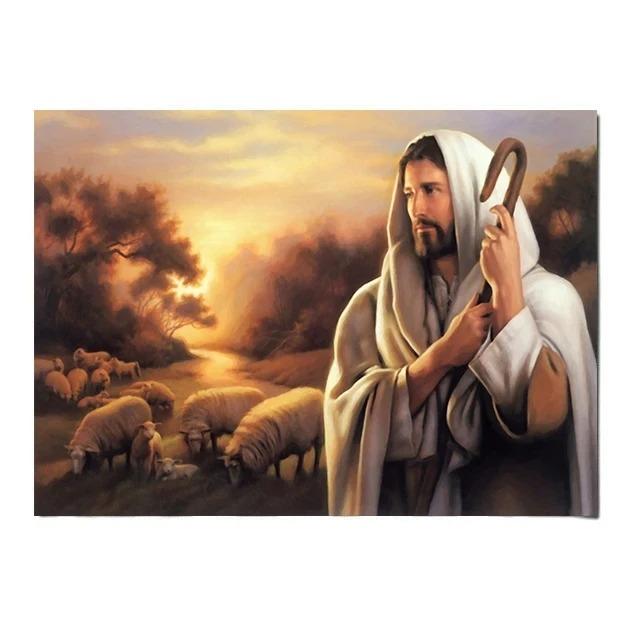 Dio Cristiano Gesù Il Buon Pastore Cristo Credenza Fede La Samaritana Poster Stampe Pittura su Tela Arte da Parete Decorazione Stanza