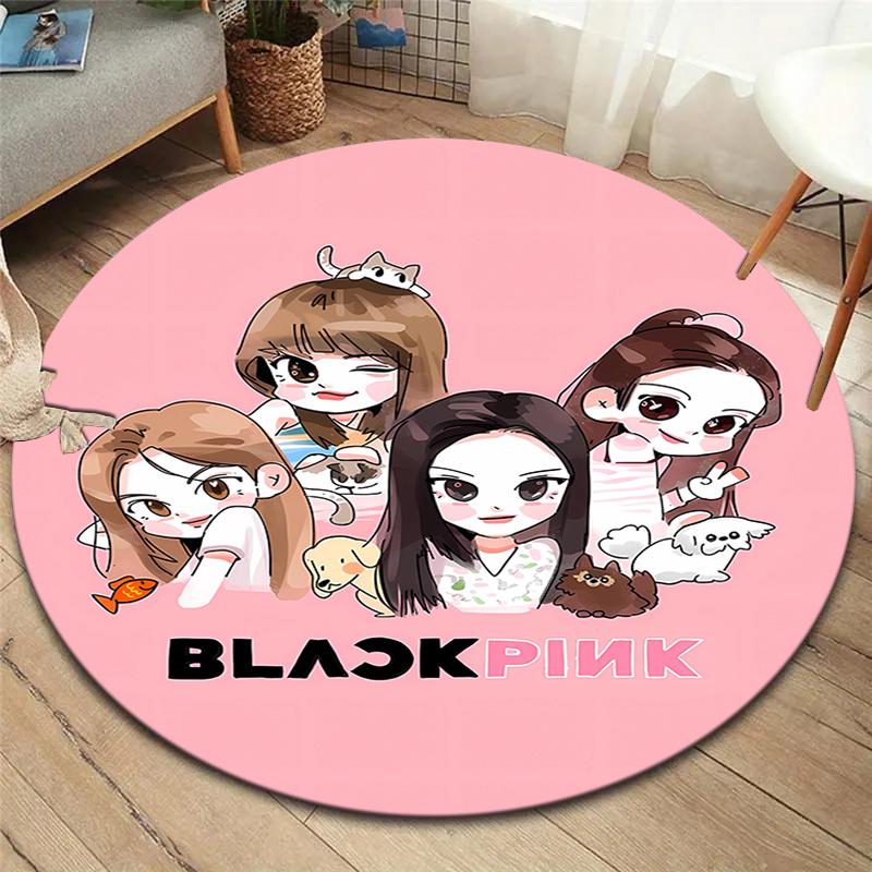 Kulatý koberec Blackpink, Koberec do obývacího pokoje, ložnice, k pohovce, herny, protiskluzová podložka