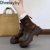 British Style Platform Height Increase Women Short Boots Autumn Winter Ladies Chunky Motorcycle Boots