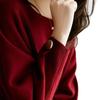 Retro Red Women's Knit Long Sleeve Top - Autumn/Winter Korean Style, Loose Round Neck Sweater
