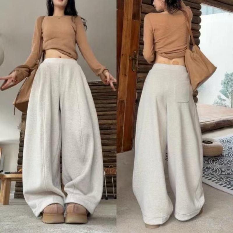 

2025 New European Thickened Plush Elastic Waist Winter Wide Leg Balloon Pants for Women Medium