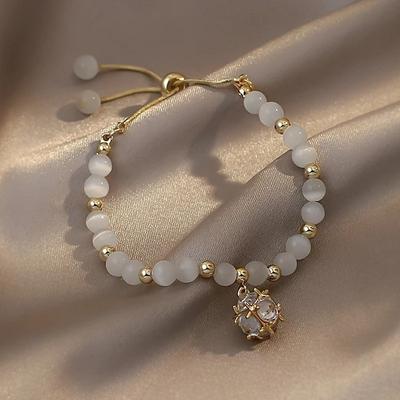Jewelry Simple Zircon Ball Opal Bead Stretching Adjustable Bracelet Elegant Simple Charm Geometric Pendant Bracelet for Woman