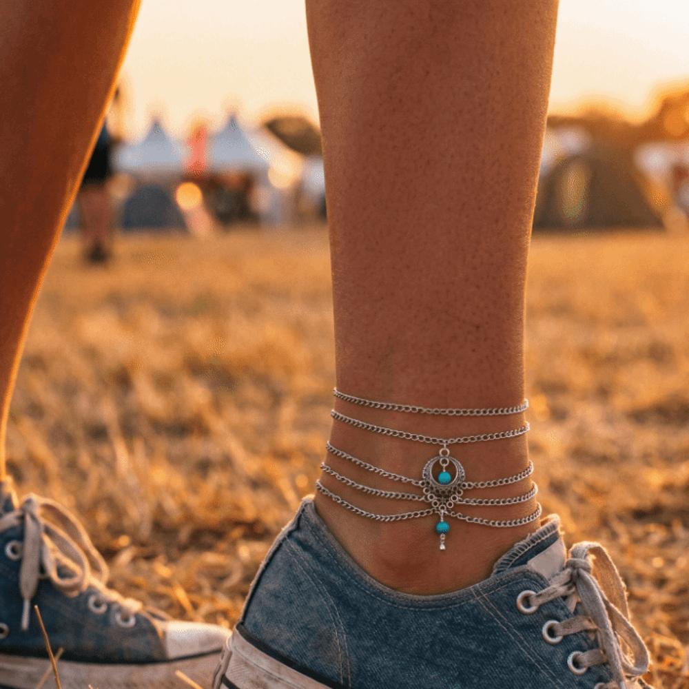 Handmade Turquoise Foot Chain Bohemian Style Foot Jewelry Casual Hollow Anklet  Vacation