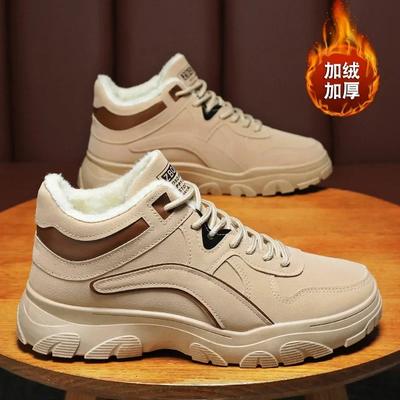 Winter Men's Shoes 2025 New High Top Casual Sports Shoes with Plush, Fashionable Thick Sole and Plush Warm Cotton Shoes