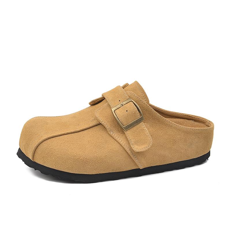 

Матовые мягкие кожаные шлепанцы на толстой подошве в стиле маффин для женщин, ретро и универсальные, для невысоких людей, чтобы увеличить рост, с закрытым носком и h 35