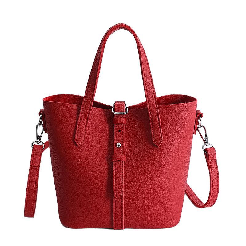 Simple Versatile Commuting Basket Bag Exquisite Stylish Compact Trendy Handbag With Lychee Pattern Daily Water Bucket