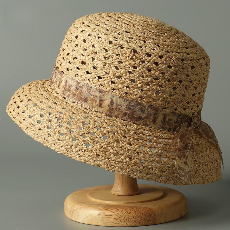 Summer Floral Straps Hollow Shade Straw Hat Beach Idyllic Sun Protection Straw Hat Raffia Fashion Versatile