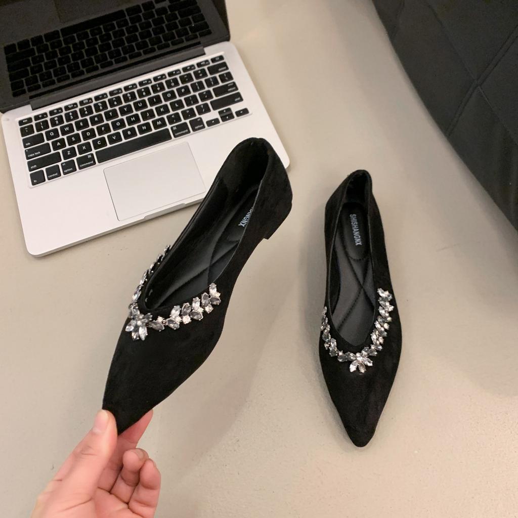 French pointed rhinestone Mary Jane single shoes women's 2025 spring and autumn new flat bottom sweet soft sole evening shoes laden shoes