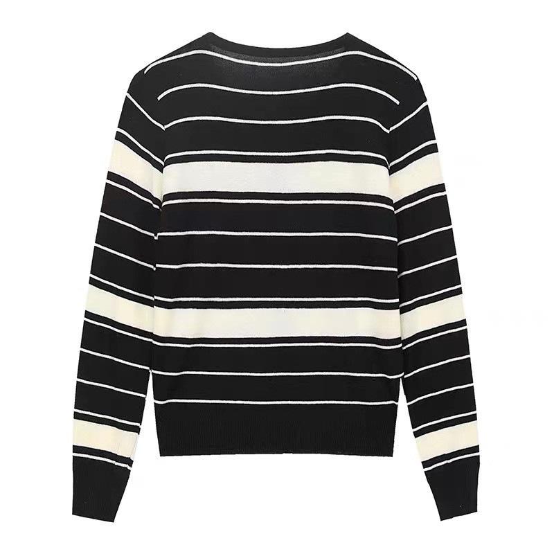 Women's Korean Striped Knit Cardigan - Loose, Thin, Long Sleeve, Round Neck, Spring/Autumn Fashion