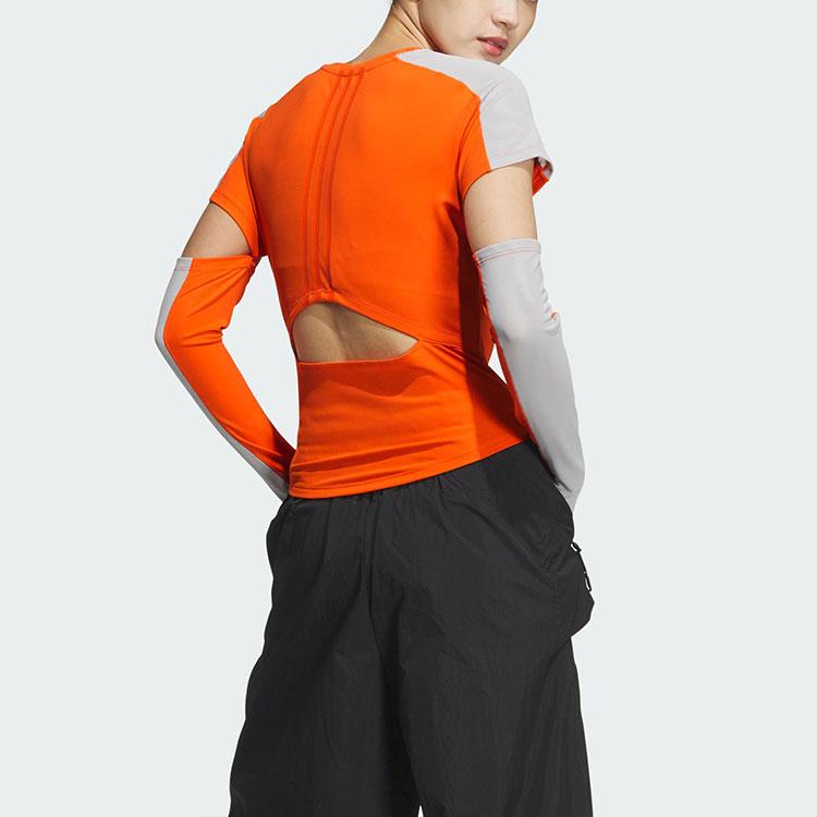Adidas 2-In-1 T-Shirt Round Neck Slim Fit Comfortable Sports Casual Removable Long Sleeve T-Shirt Women Tops Half-Impact-Orange JJ1574