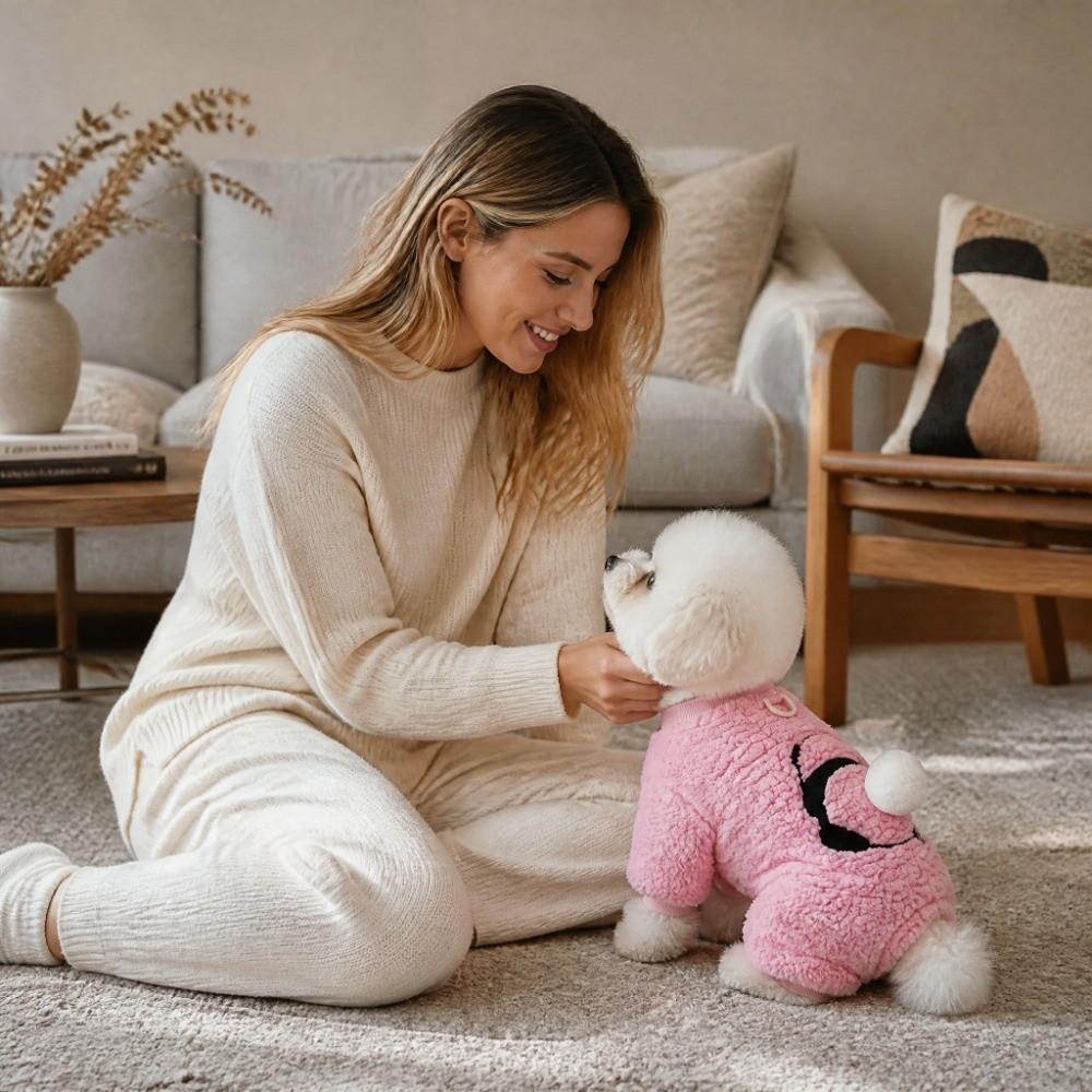Panda Embroidered Dog Plush Jumpsuit Thickened Warm Winter Dog Clothes Dog Plush Sweater  Outdoor