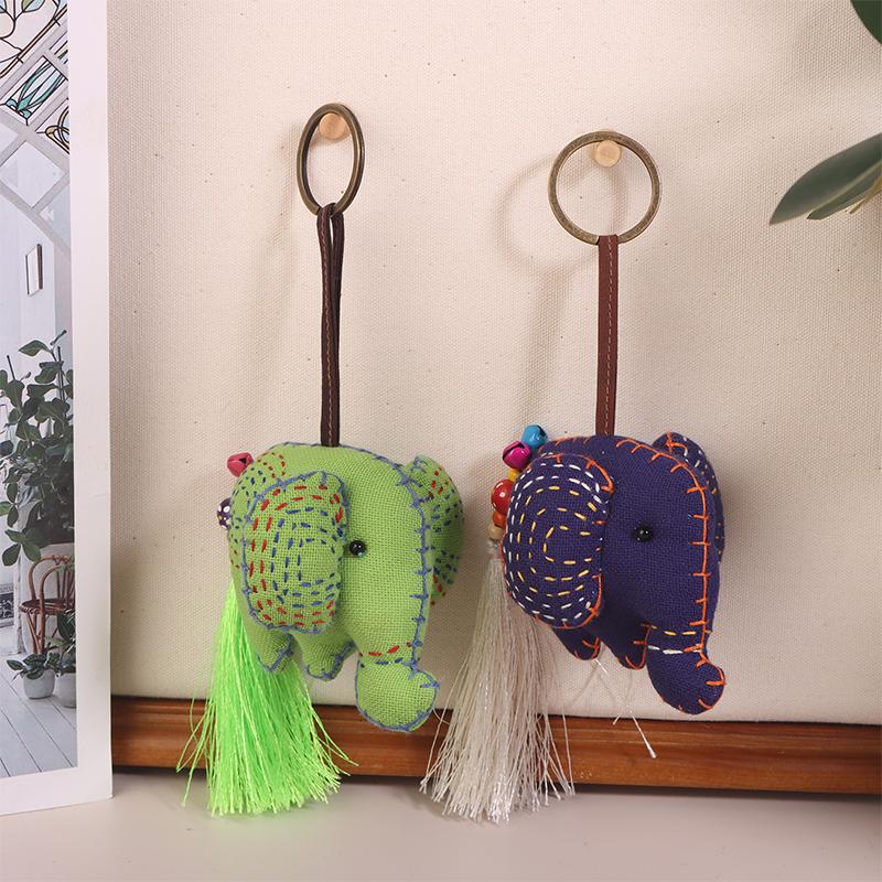 Ethnic Style Fabric Thai Embroidery Elephant Penddnt Keychain Cartoon Bag Hanging Gift