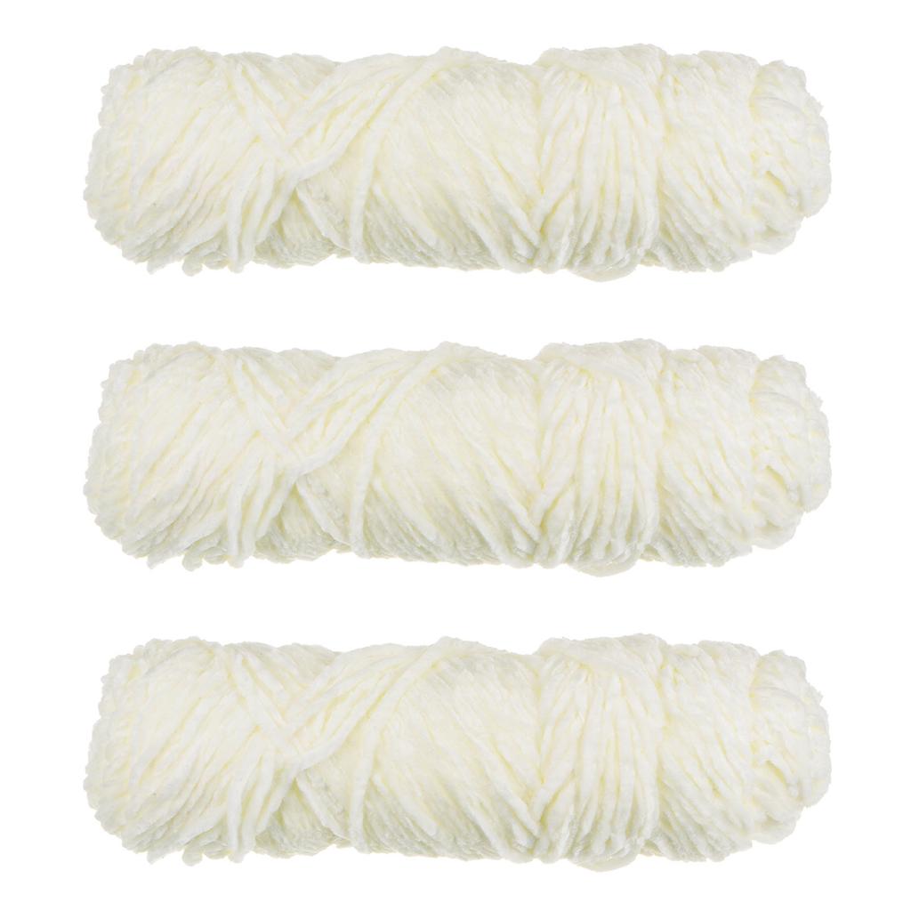3 Skeins Chenille Yarn Soft Blanket Yarn Polyester Velvet Fancy Fluffy Yarn Knitting for Crochet Weaving Scarf, White