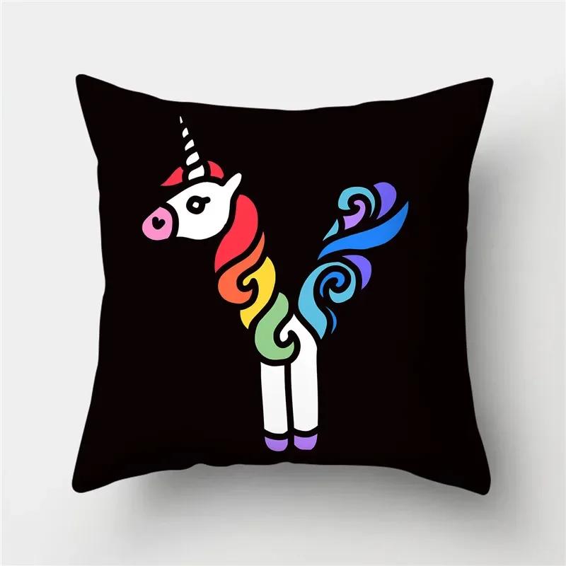Letters Eenhoorn Kussenhoes Polyester Print Kussensloop Bank Decor Kussen Thuis