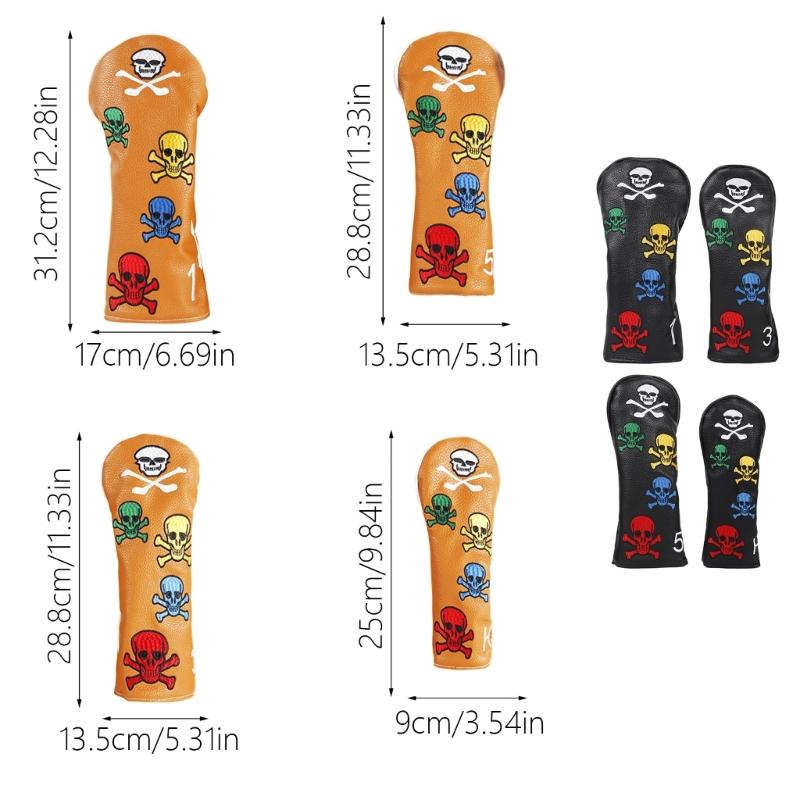 4Pcs PU Leather Golfs Club Head Cover Golfs Driver Headcover Skull Pattern Fairway Wood Headcover Hybrid Head Cover