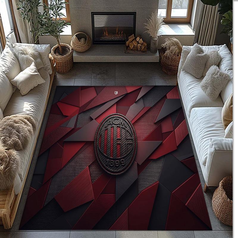 Tappeto in Flanella Stampato AC Milan Antiscivolo Morbido Poliestere Tappeto per Pavimento Tappetino Decorativo da Interno per Camera da Letto Soggiorno Divano Sala Giochi Decorazione Casa