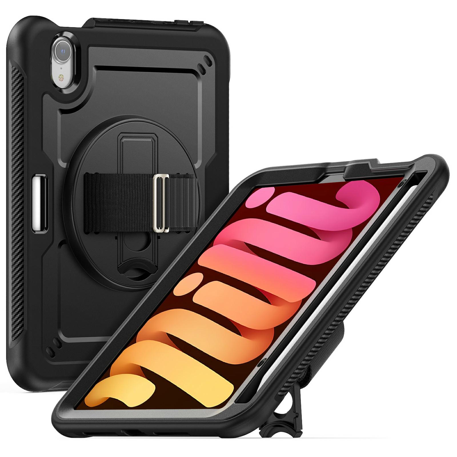 

For iPad mini (2024)/(2021) Case Hand Strap Kickstand PC + TPU Tablet Cover with Pencil Holder B