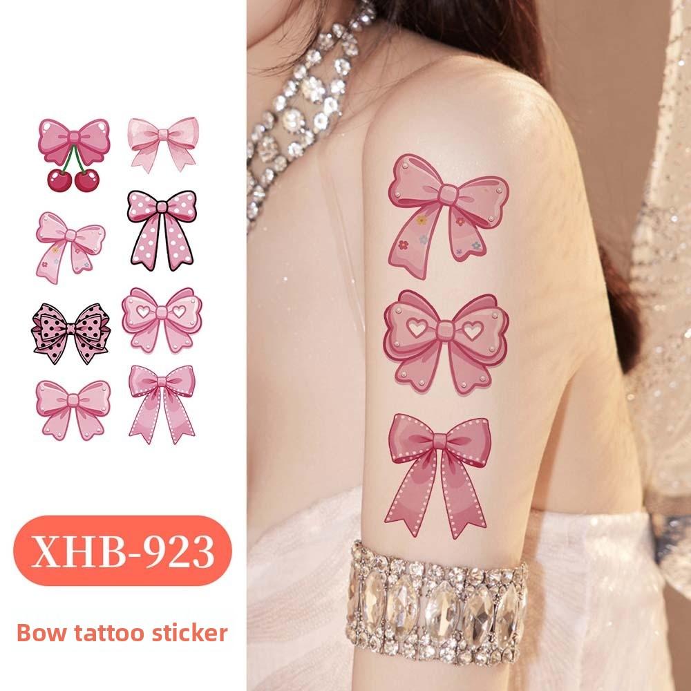 Pink Bowknot Ribbon Colorful Bow Tattoo Stickers Waterproof Makeup Stickers  Live House