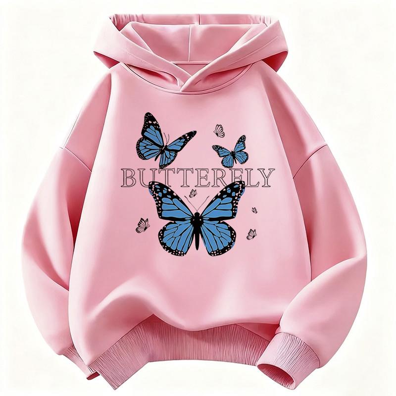 Blue Butterfly Fashion Design Children's Sweatshirt Cute Hoody for Boys Girls Autumn Spring Casual Hoodies Winter