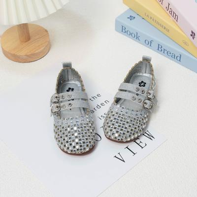 Mädchen Ballerinas Glänzende Kristall-Ausschnitte Kinder Prinzessin Tanzschuhe Weiche Sohle 2025 Sommer Neu Kinder Lederschuhe Süß Niedlich